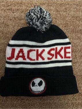 Disney The Nightmare Before Christmas Jack Skellington Black Red Knit Pom Beanie